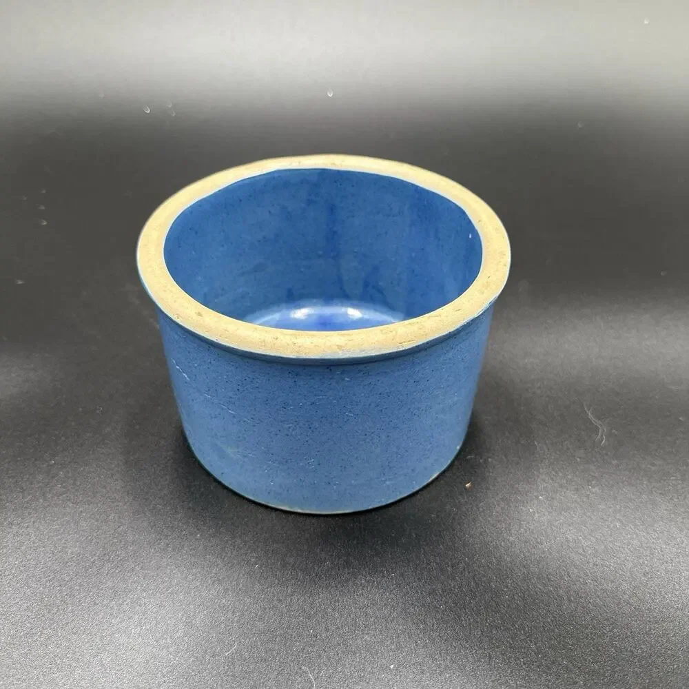 Vintage Blue Stoneware Crock 5” Small Pottery Bowl Planter Farmhouse Decor